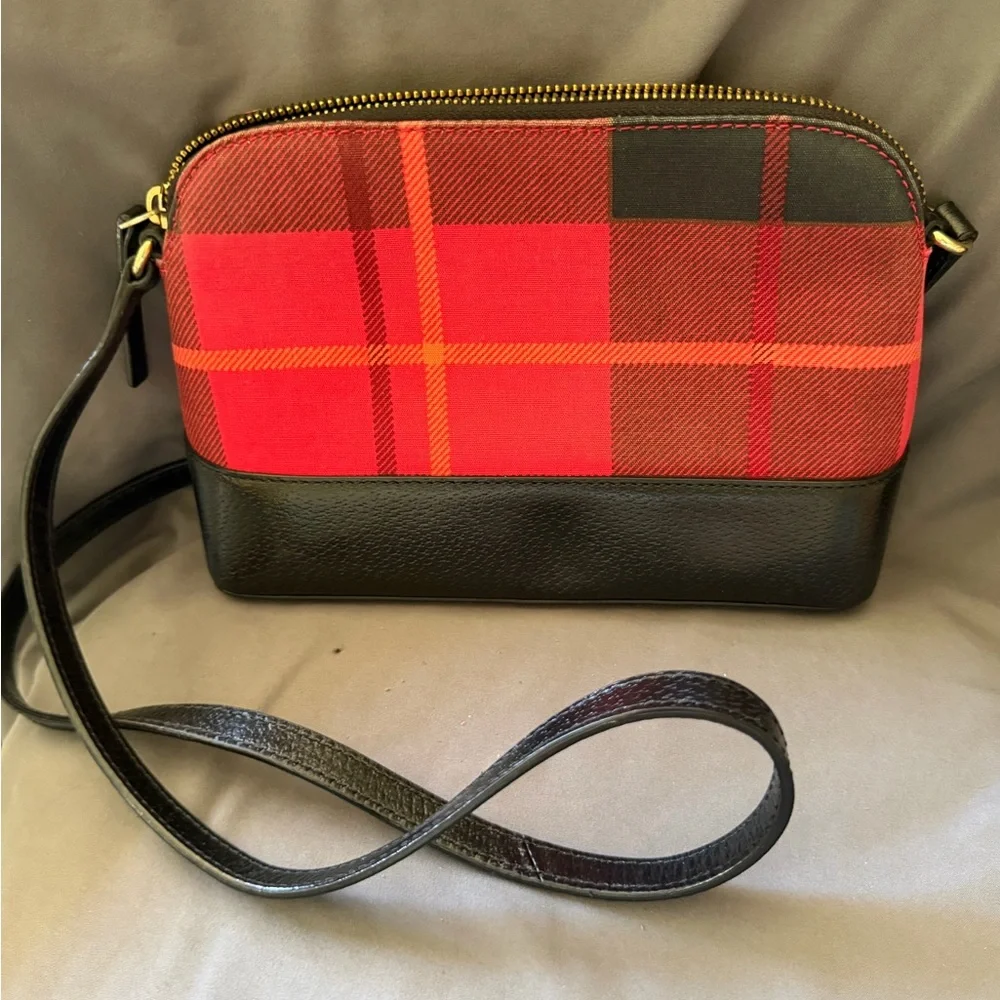kate spade Red Plaid and Black Leather Crossbody